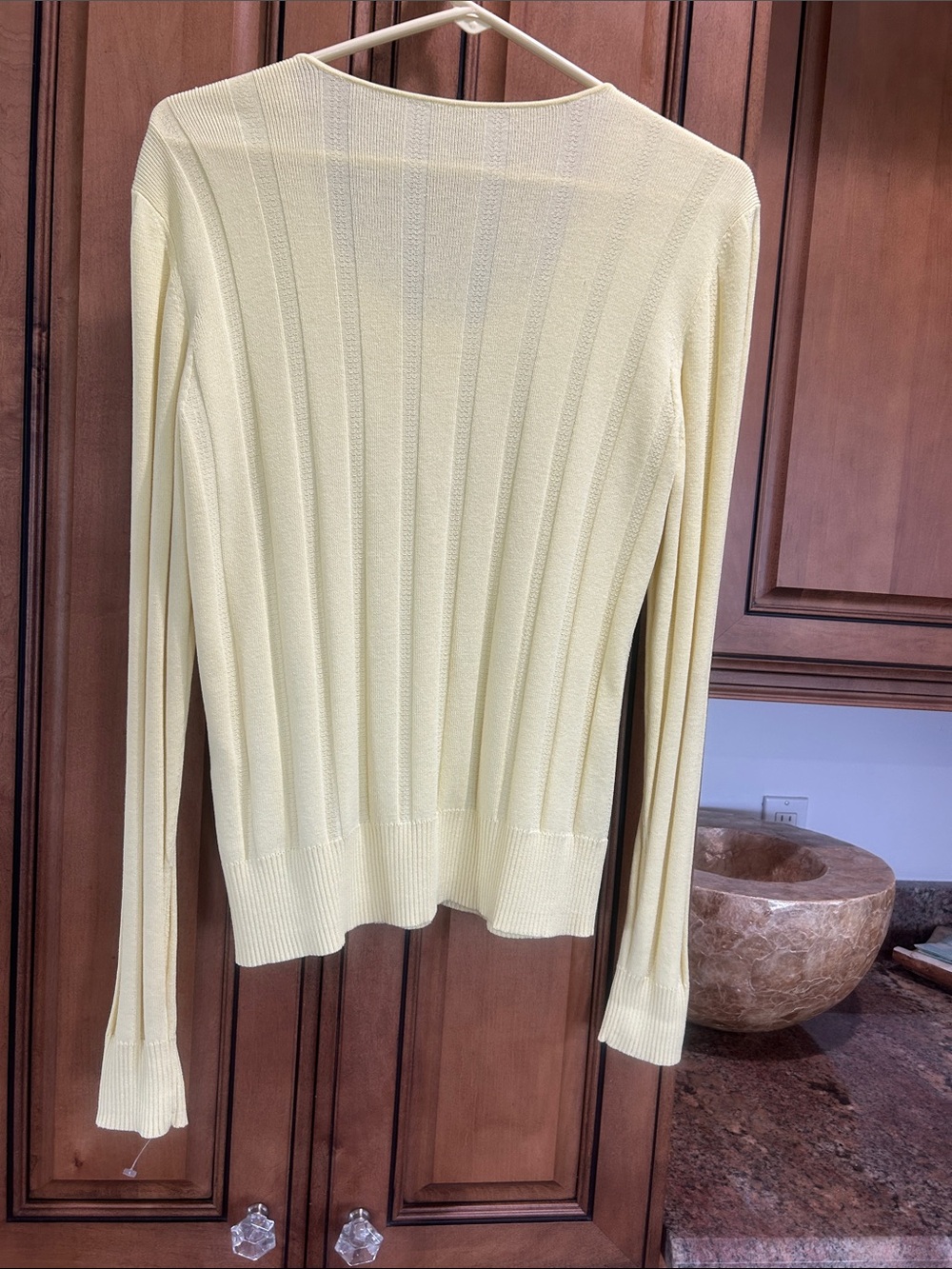 Light Yellow Ribbed Button-Front Women's Sweater - Picture 4 of 4